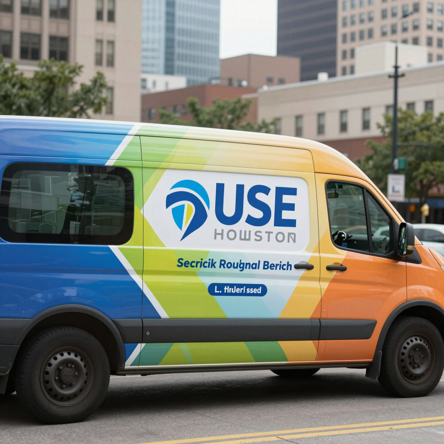 A vibrant car wrap showcasing a business logo and marketing message in a busy urban environment