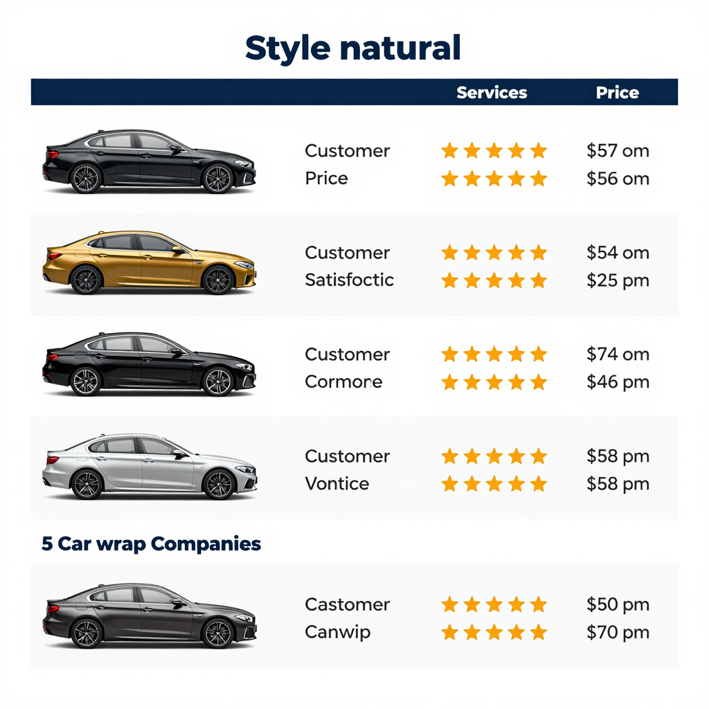 Table comparing top car wrap companies