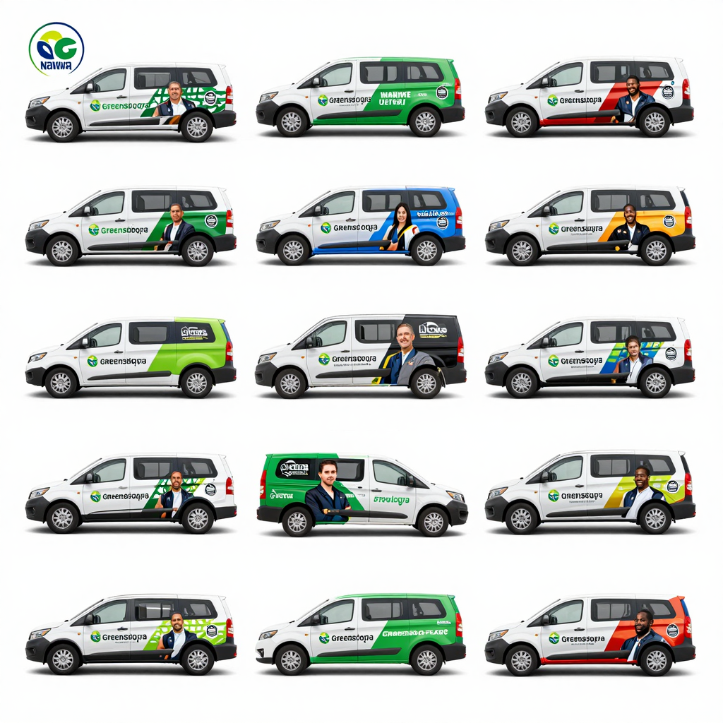 A collage of successful case studies of Greensboro local businesses using car wraps.