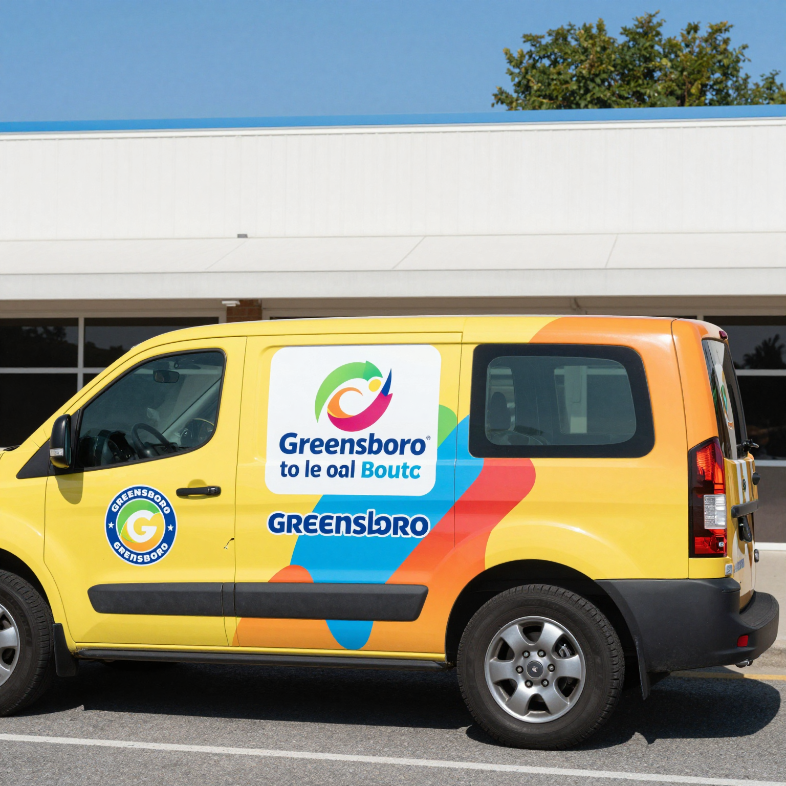 A vibrant and eye-catching vehicle wrap showcasing branding for a local Greensboro business.