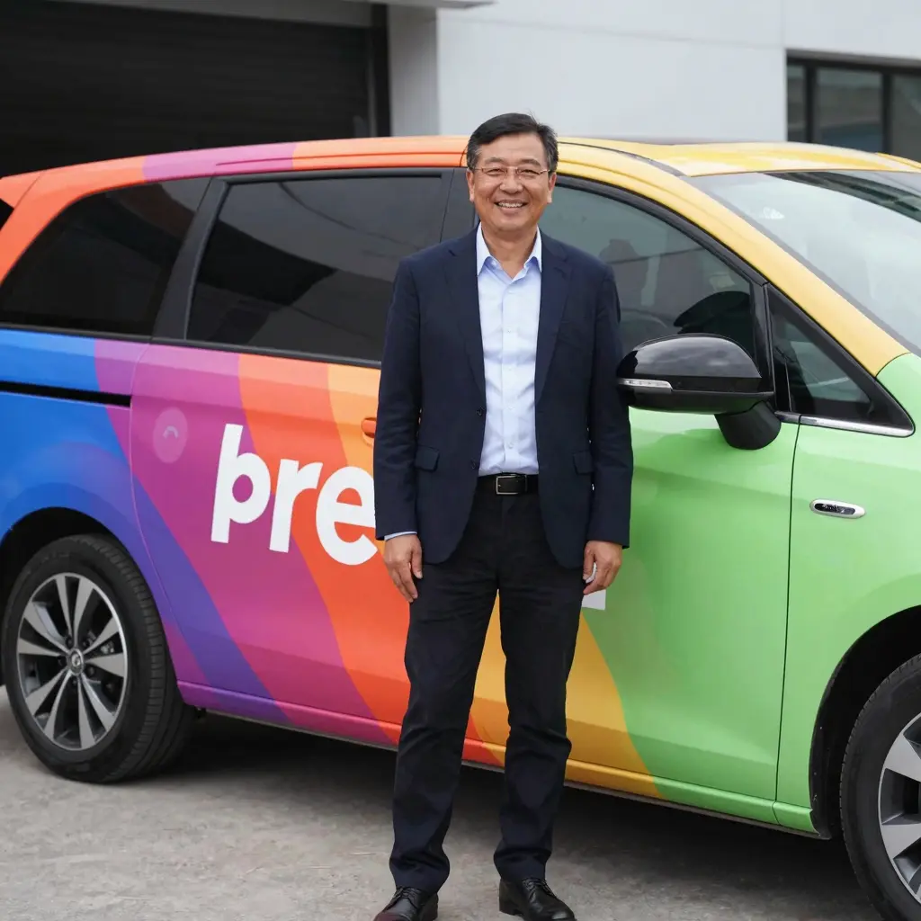 Satisfied business owner with car wrap