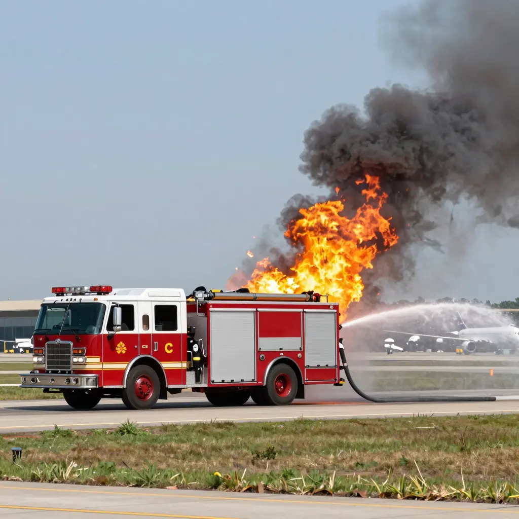 A Charlotte Airport fire truck in action